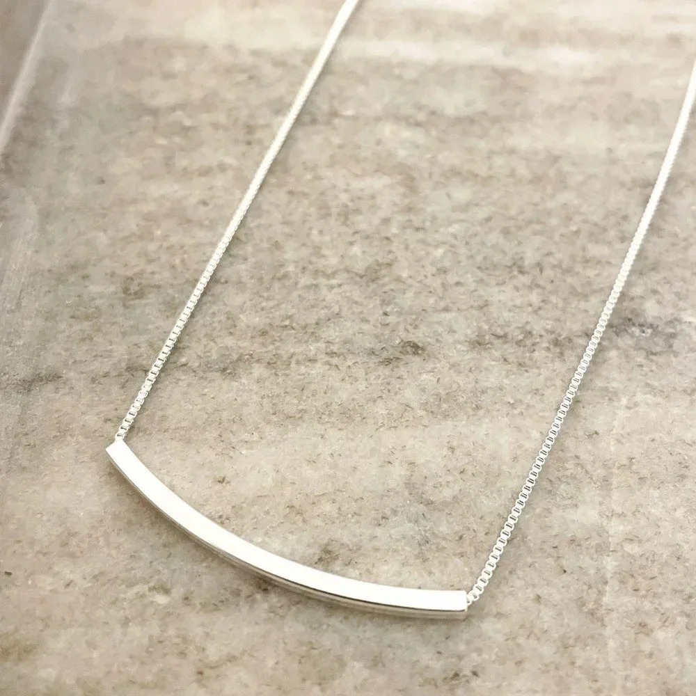 925 Sterling Silver Bar Necklace Curve Bar Necklace Dainty Minimalist Necklace